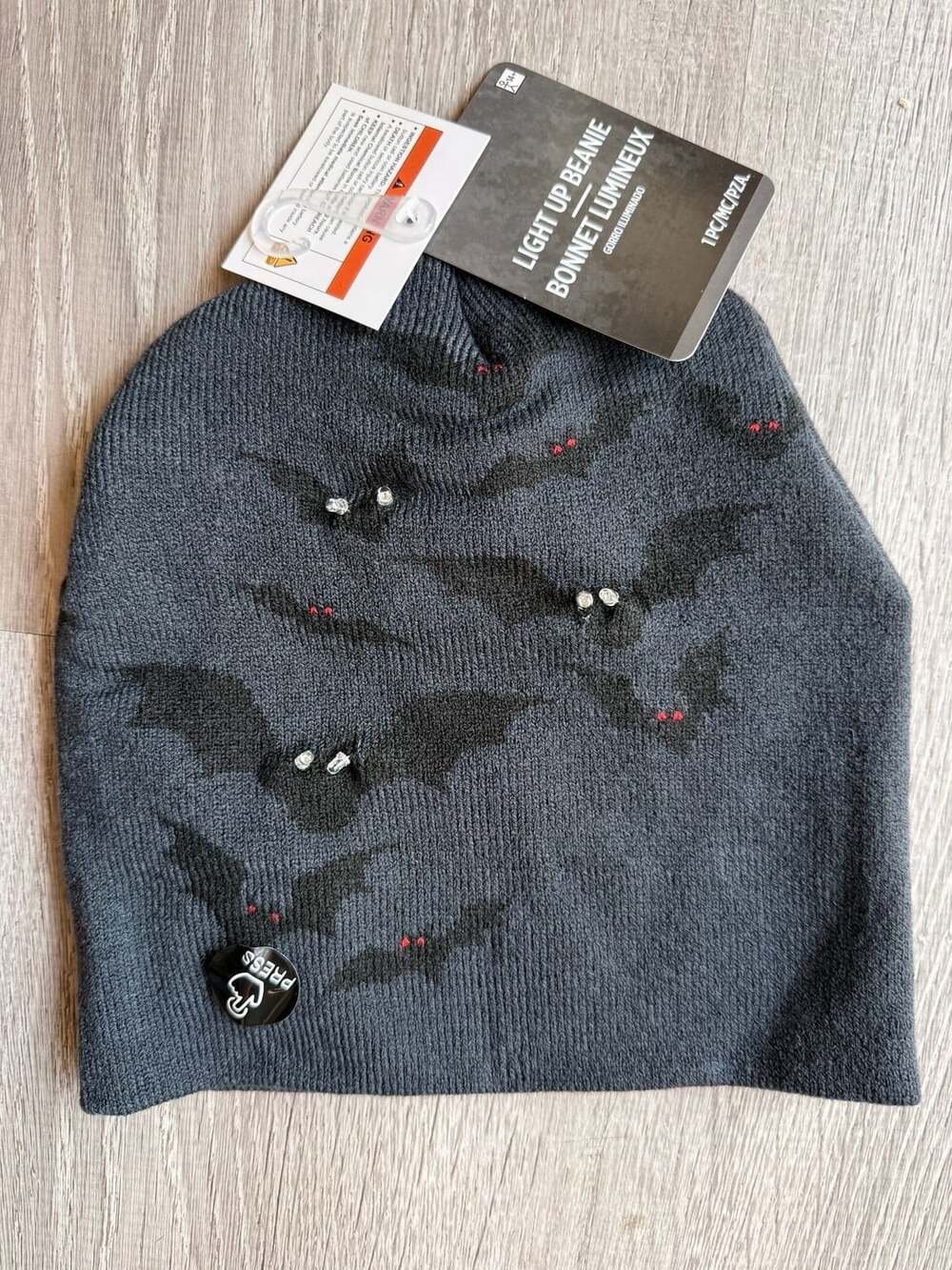 Light Up Bat Beanie Hat LED Halloween Black